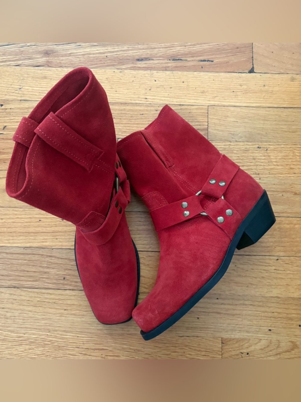 Jeffrey Campbell Red Suede Harness Ankle Boots Western Moto Size 6